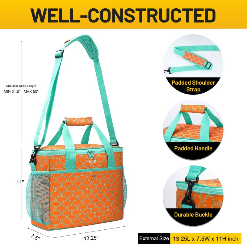MIER 18L Large Soft Cooler Insulated Picnic Bag for Grocery, Camping, Car, Bright Orange Color - Image 3